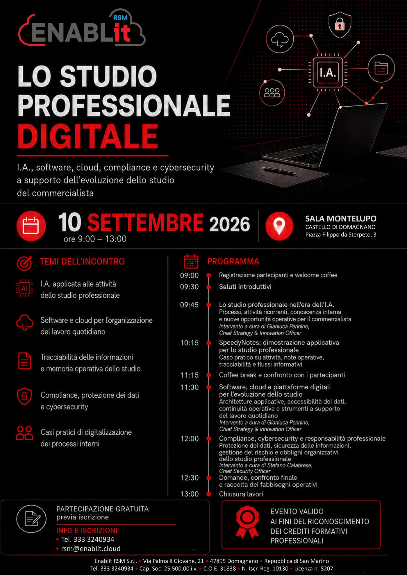 Locandina evento Lo Studio Professionale Digitale, 10 settembre 2026, Enablit RSM